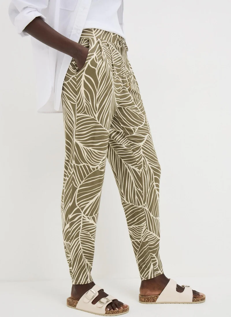 Matalan Khaki Leaf Print Harem Trousers